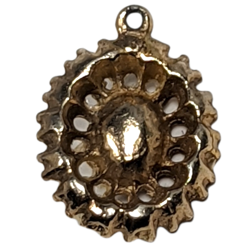 Vintage Oval Cameo Mini Ornate Pendant Gold Tone Clear Rhinestones - Picture 3 of 4